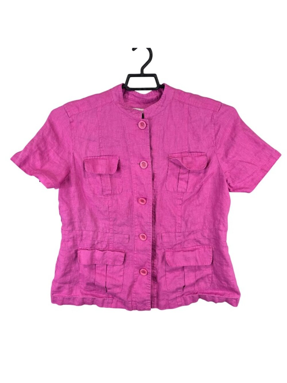 Women JM Collection Pink 100% Linen Short Sleeve Cargo Safari Shirt Size 14